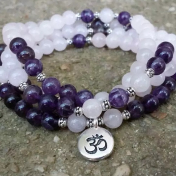 Rose quartz and amethyst mala necklace/bracelet - Picture 2 of 6